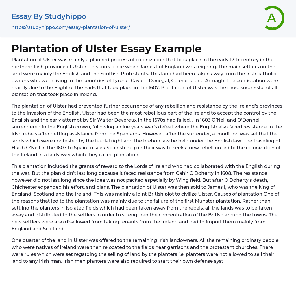 Plantation of Ulster Essay Example
