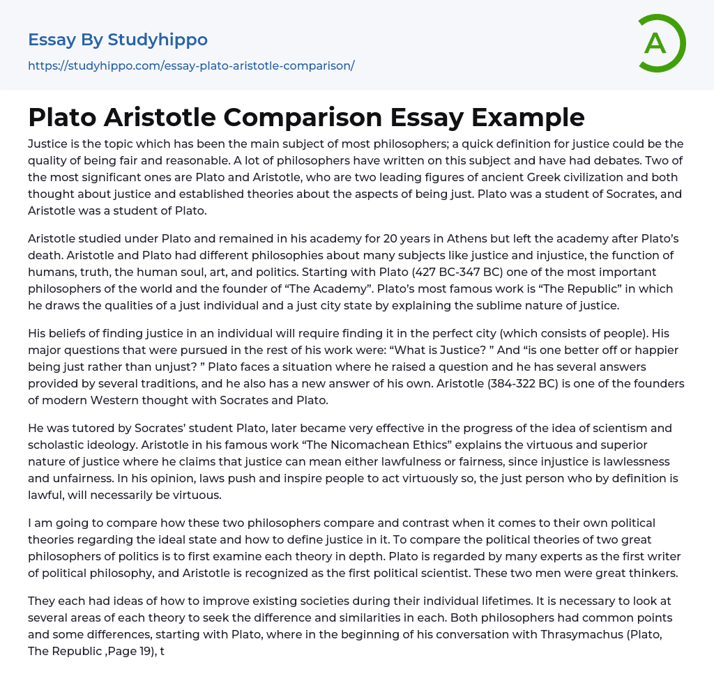 Plato Aristotle Comparison Essay Example