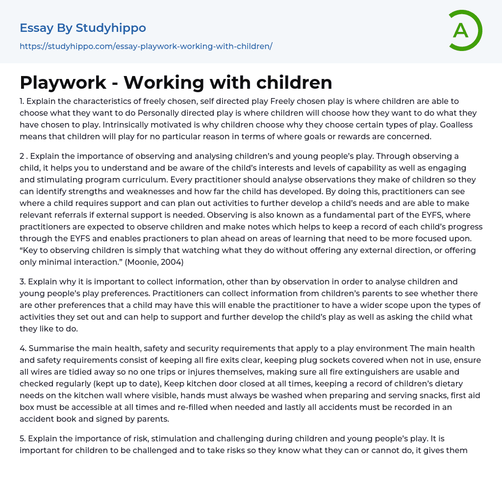 Playwork – Working with children Essay Example