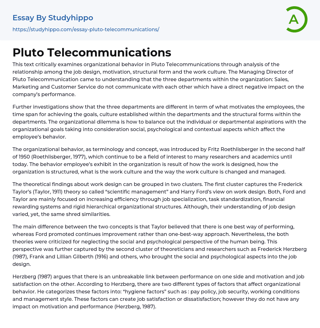 Pluto Telecommunications Essay Example