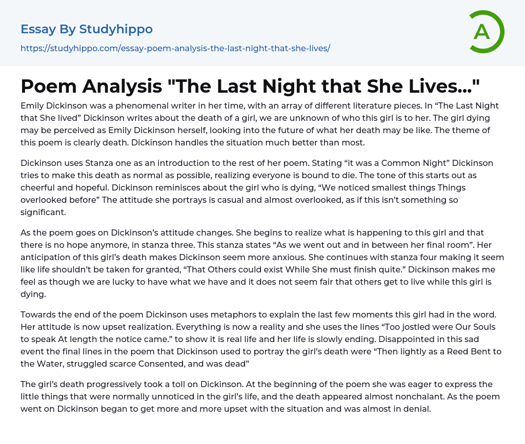 Poem Analysis “The Last Night that She Lives…” Essay Example