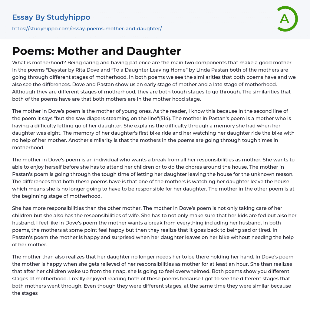 Poems: Mother and Daughter Essay Example