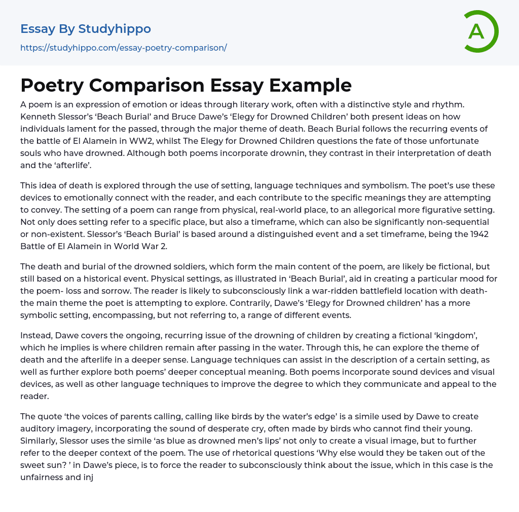 poem comparison essay structure