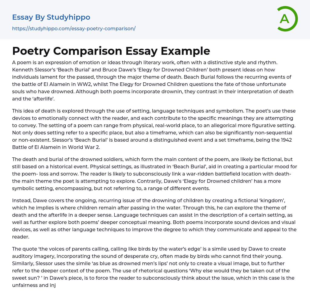 Poetry Comparison Essay Example StudyHippo