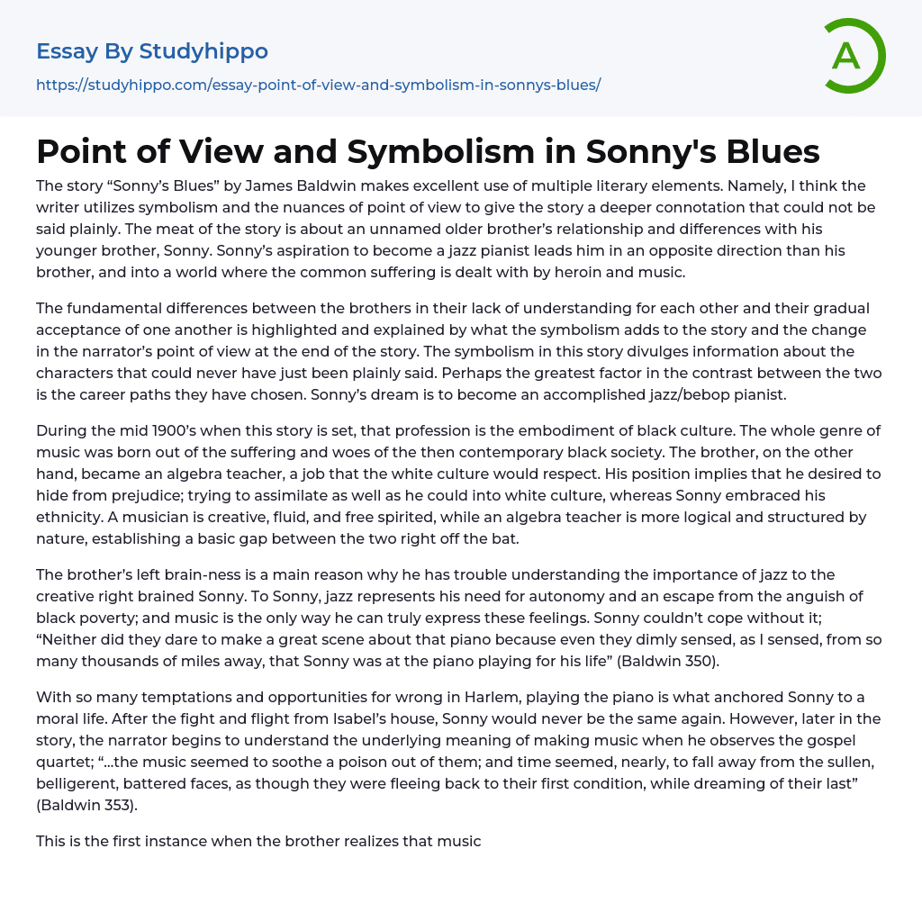 Point of View and Symbolism in Sonny’s Blues Essay Example