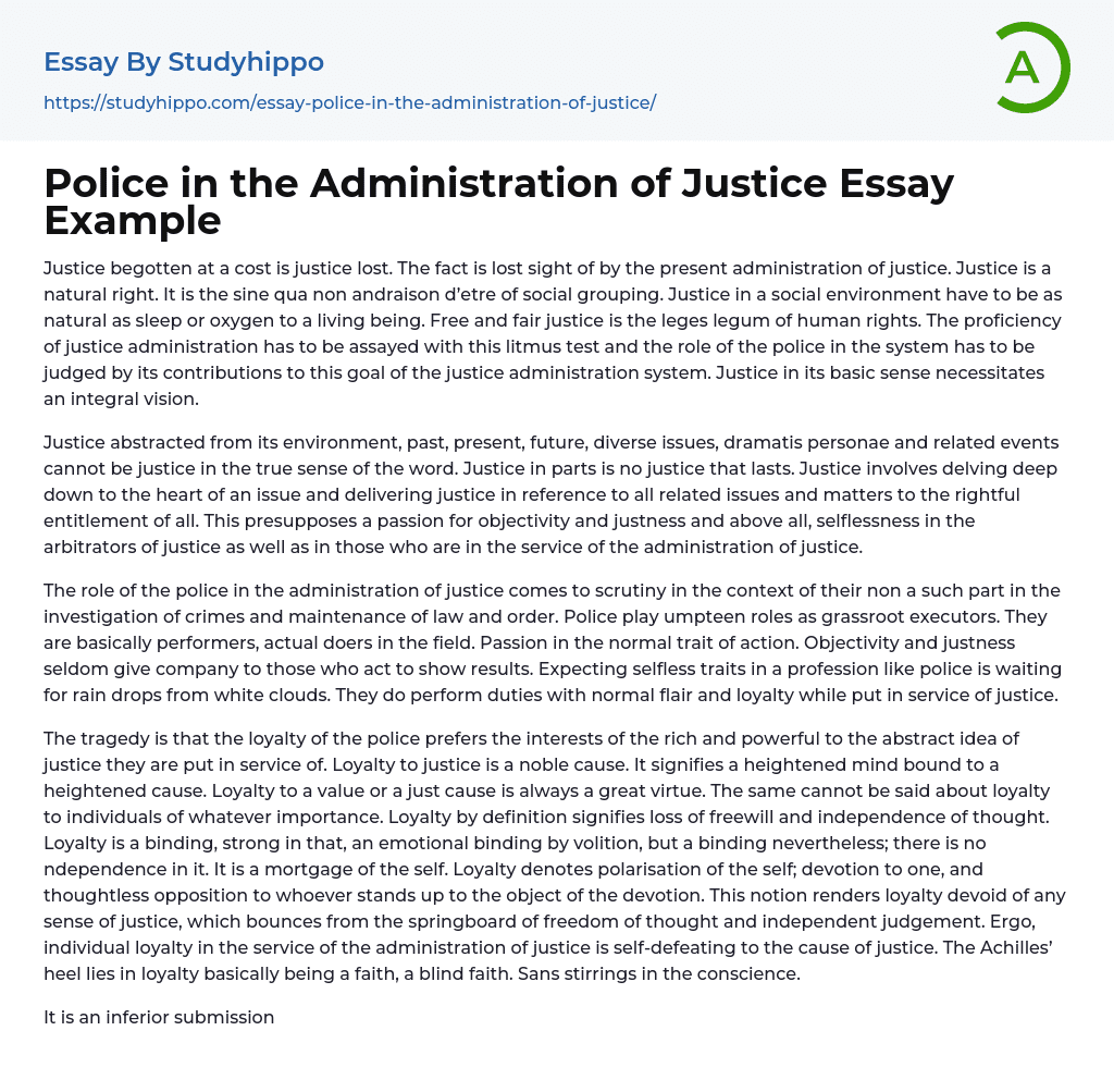 Police in the Administration of Justice Essay Example