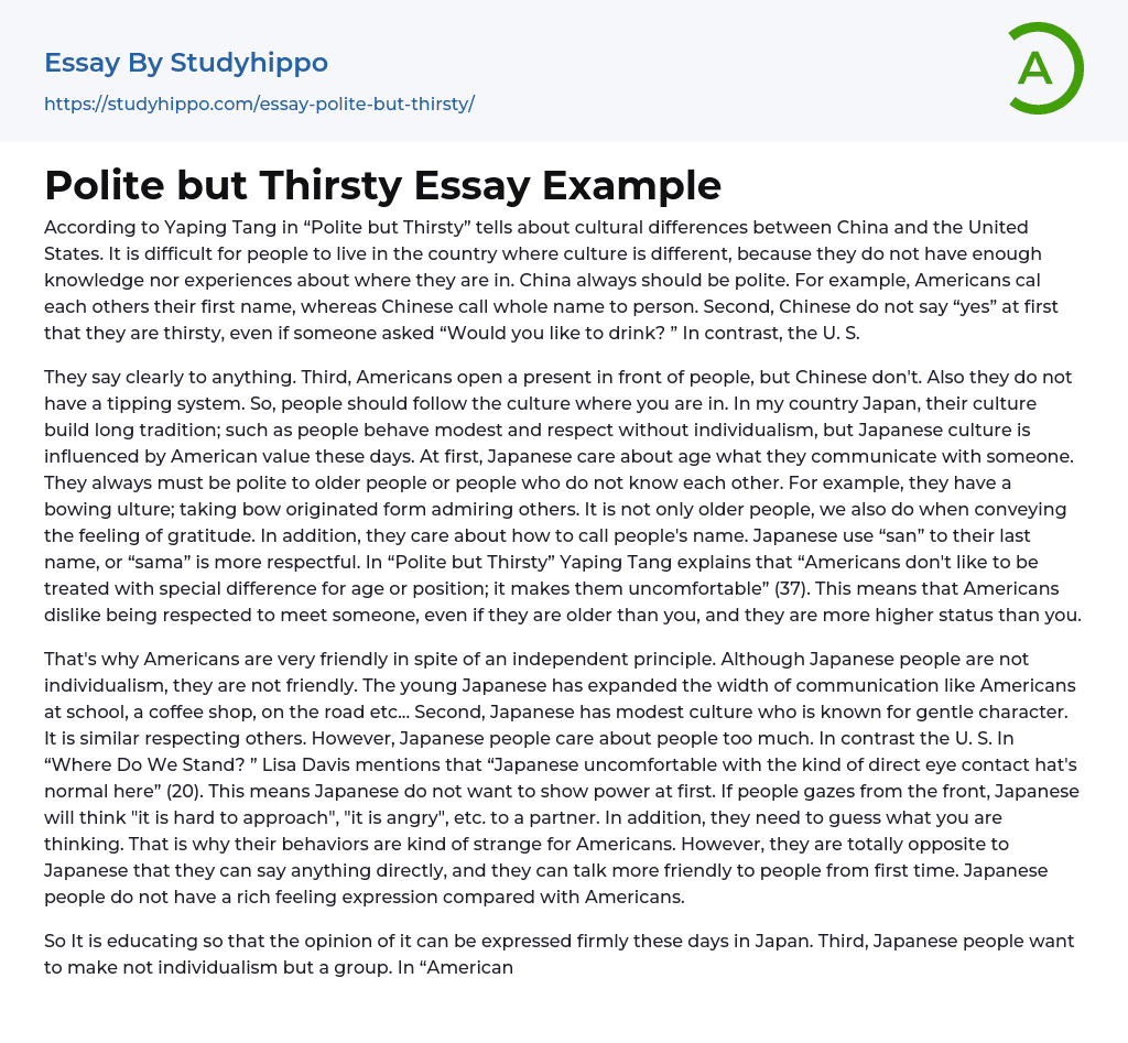 Polite but Thirsty Essay Example