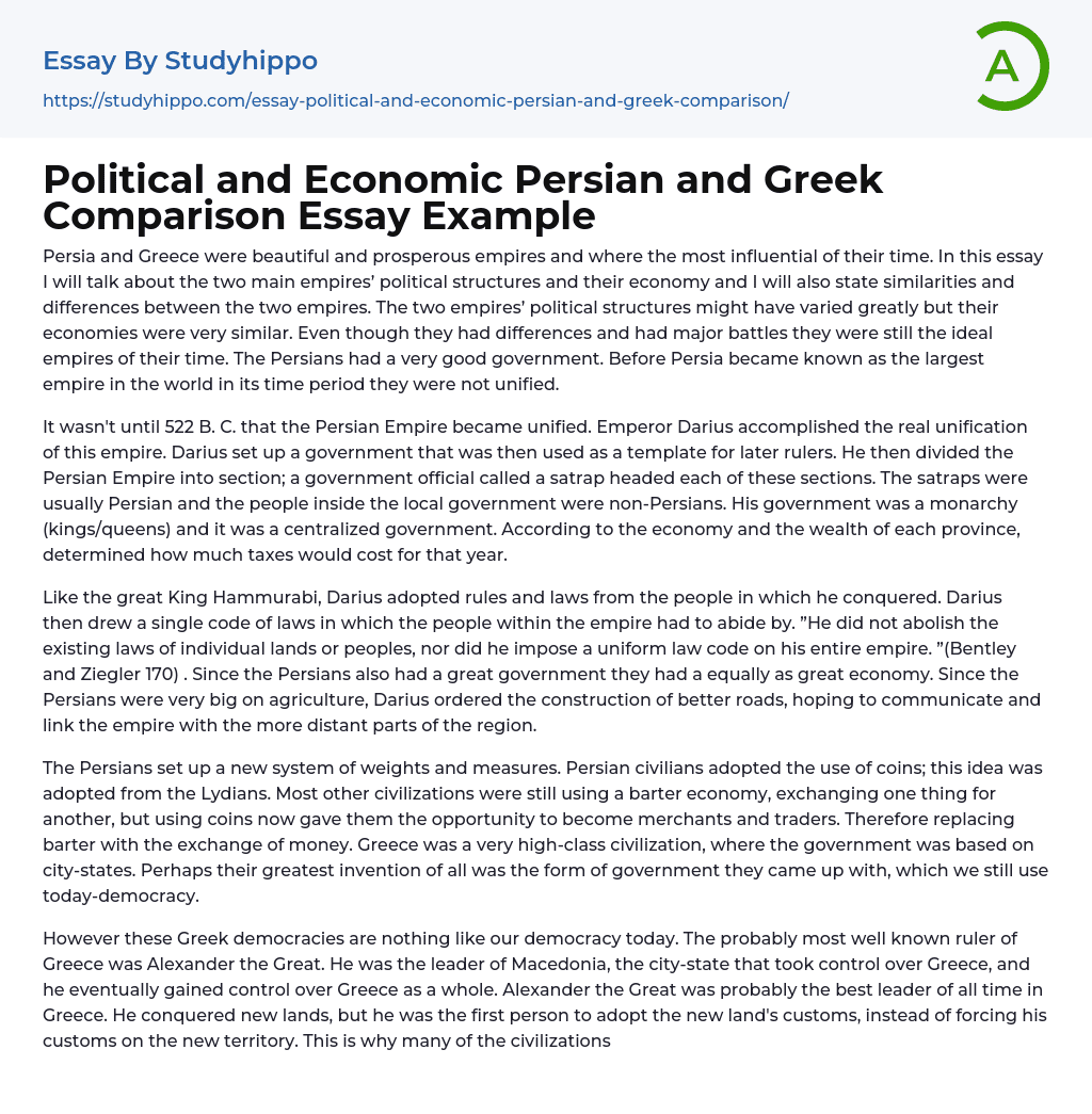 Political and Economic Persian and Greek Comparison Essay Example