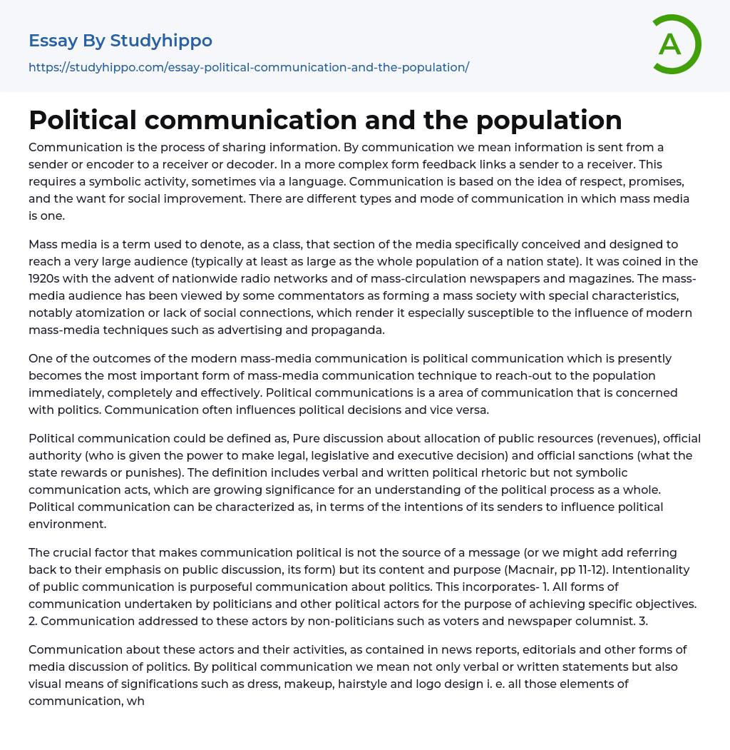 Political communication and the population Essay Example