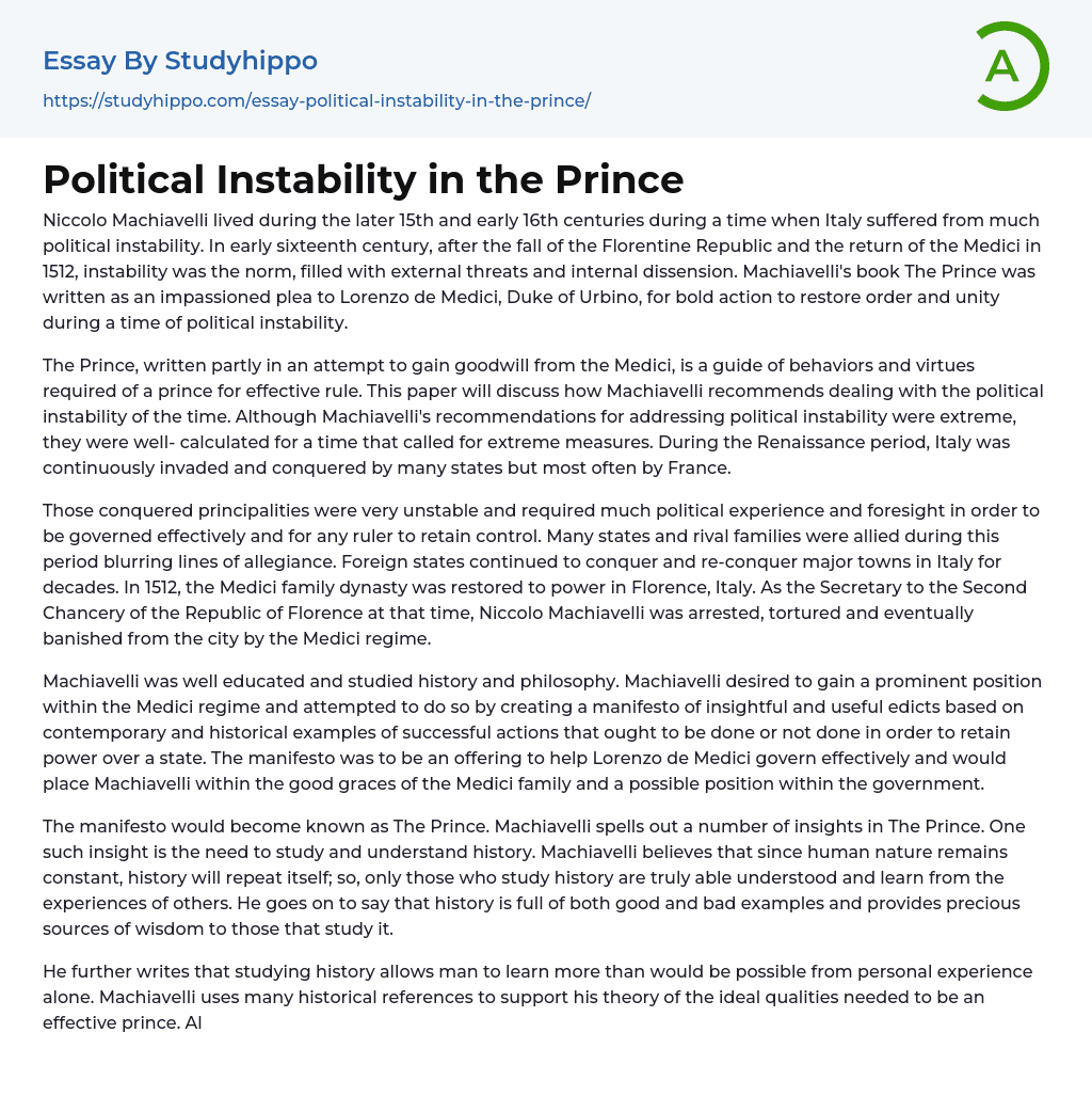 write an essay on political instability