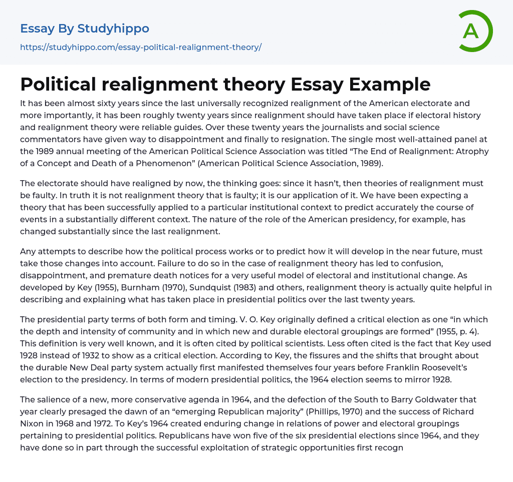 Political realignment theory Essay Example