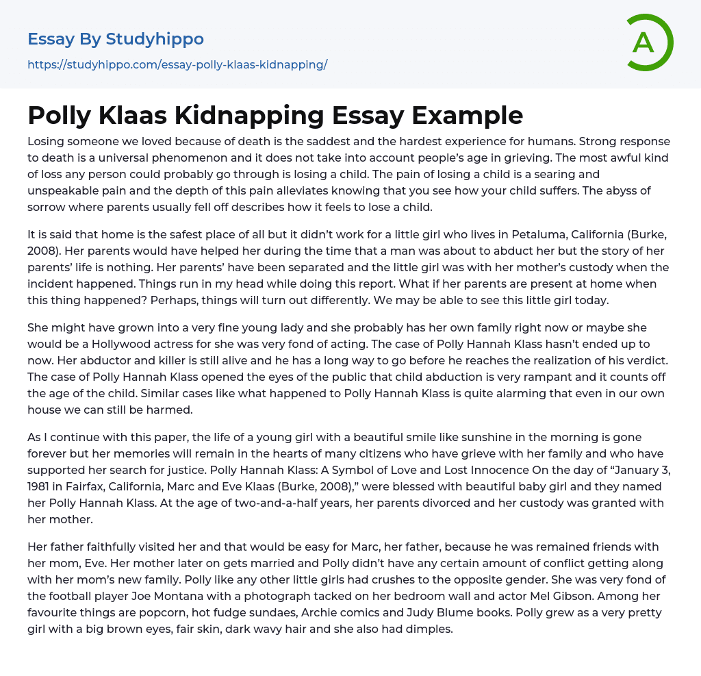 Polly Klaas Kidnapping Essay Example