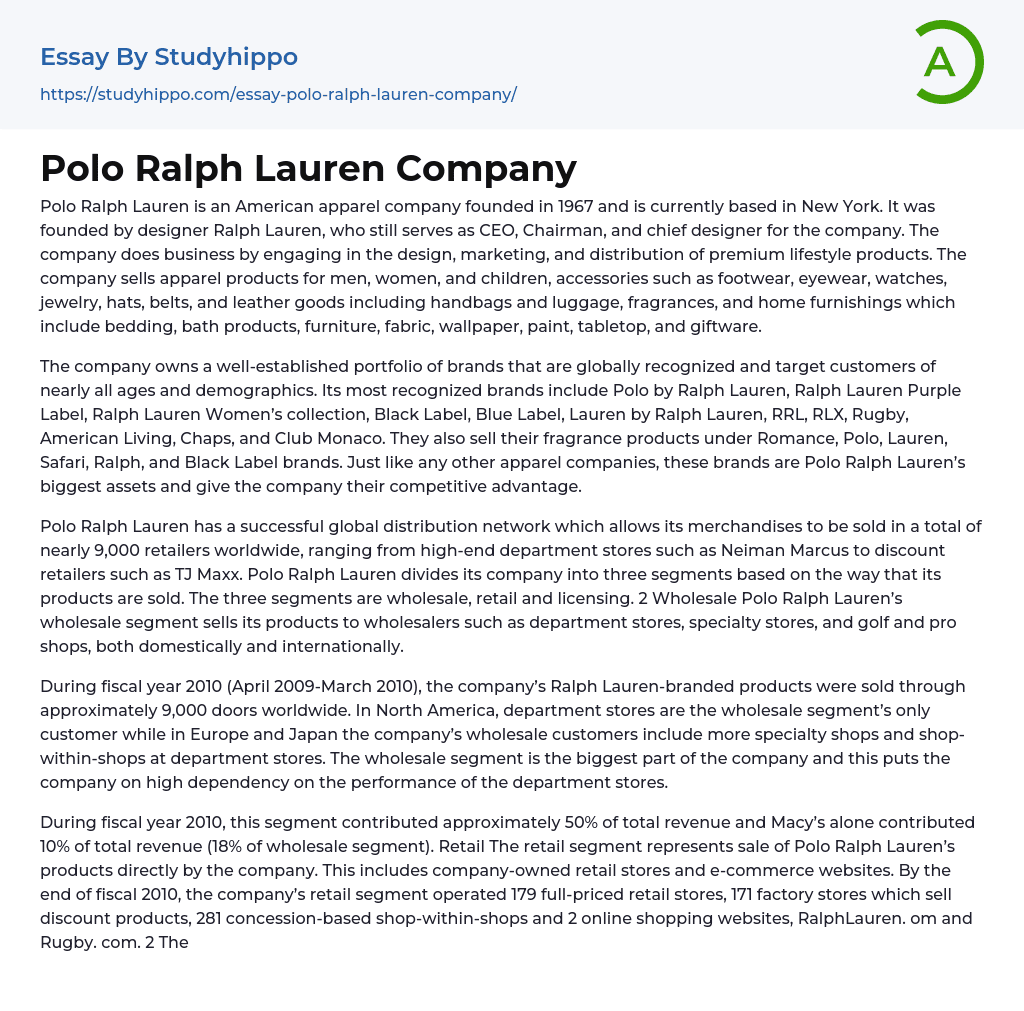 Polo Ralph Lauren Company Essay Example