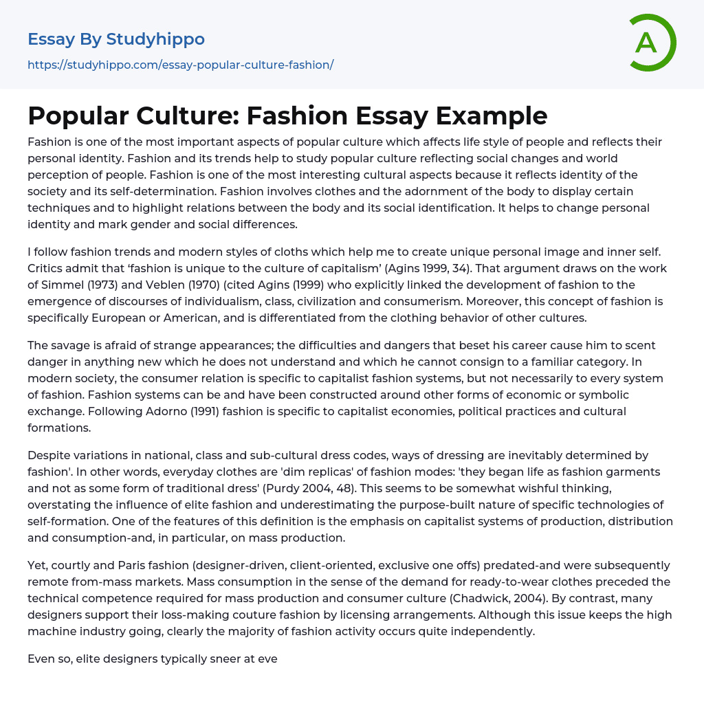 Popular Culture: Fashion Essay Example