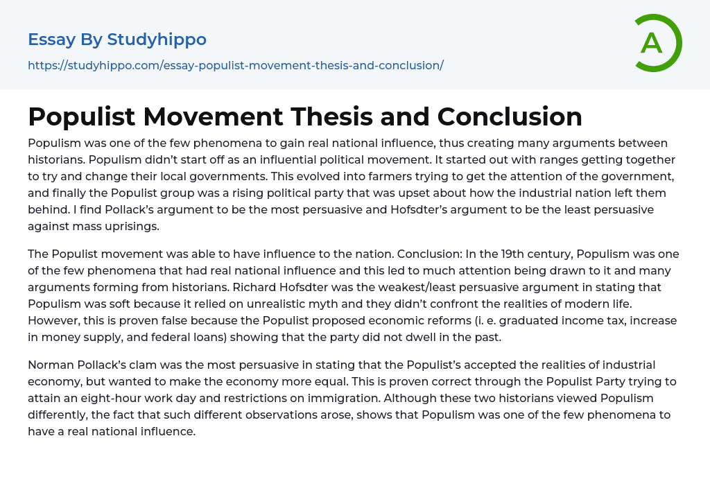 Populist Movement Thesis and Conclusion Essay Example