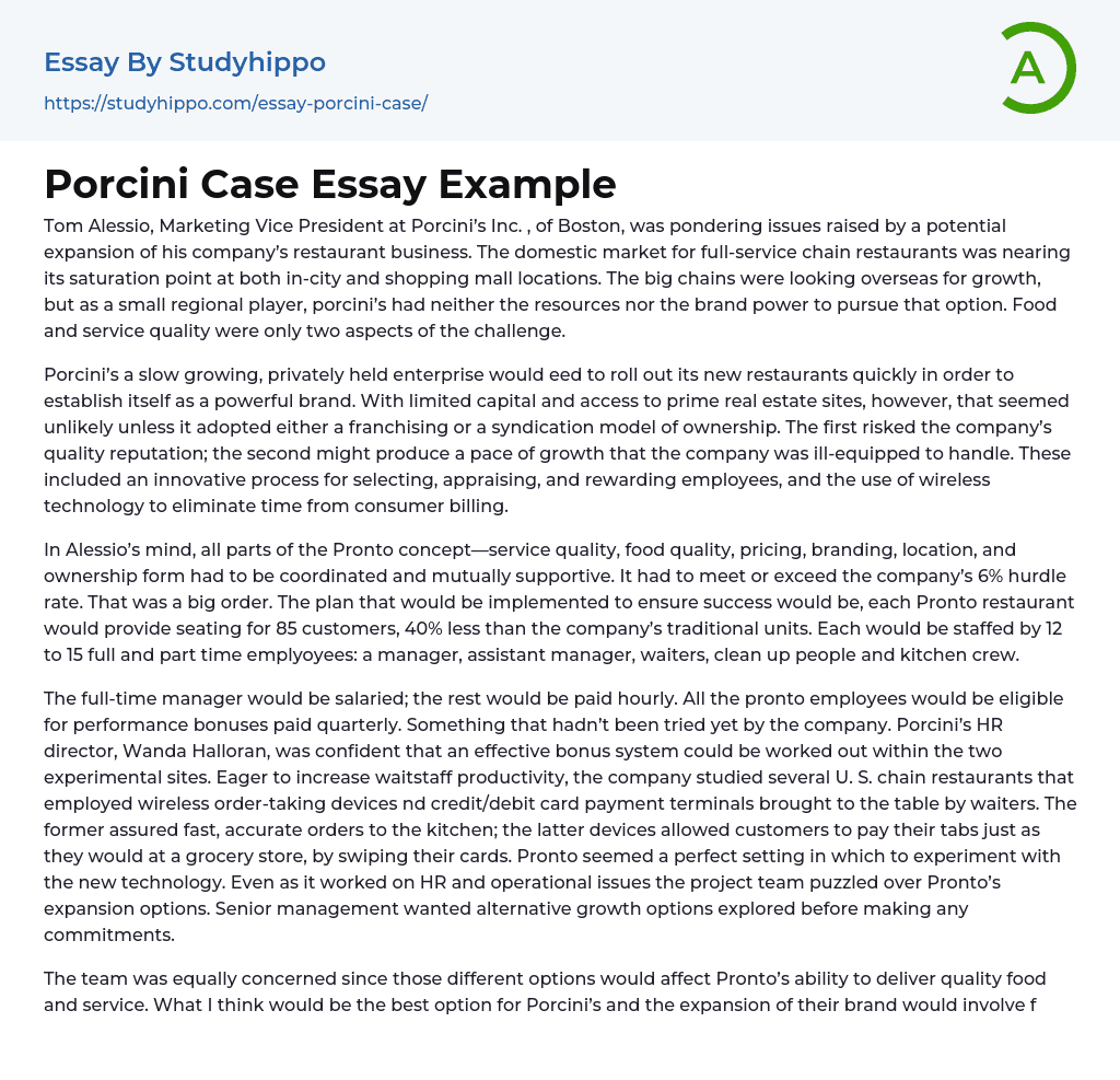 Porcini Case Essay Example