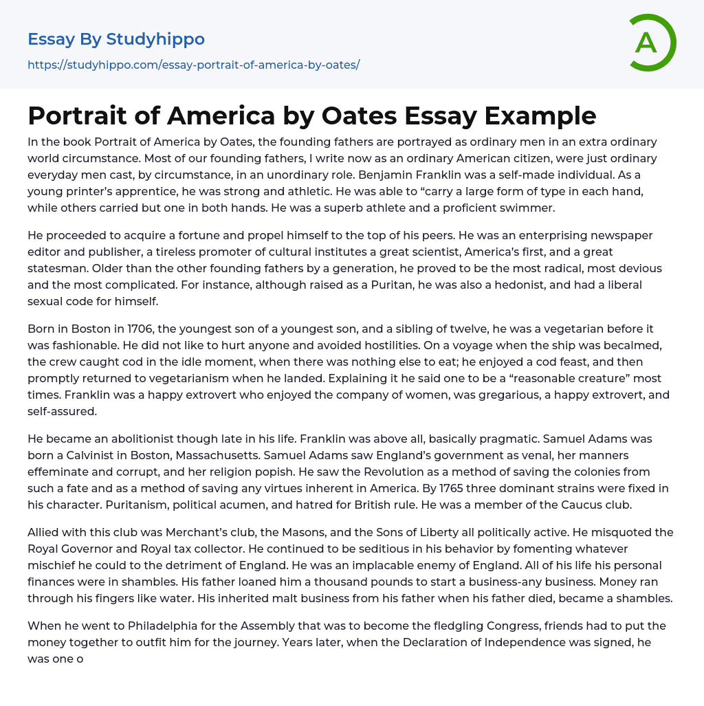 Portrait of America by Oates Essay Example