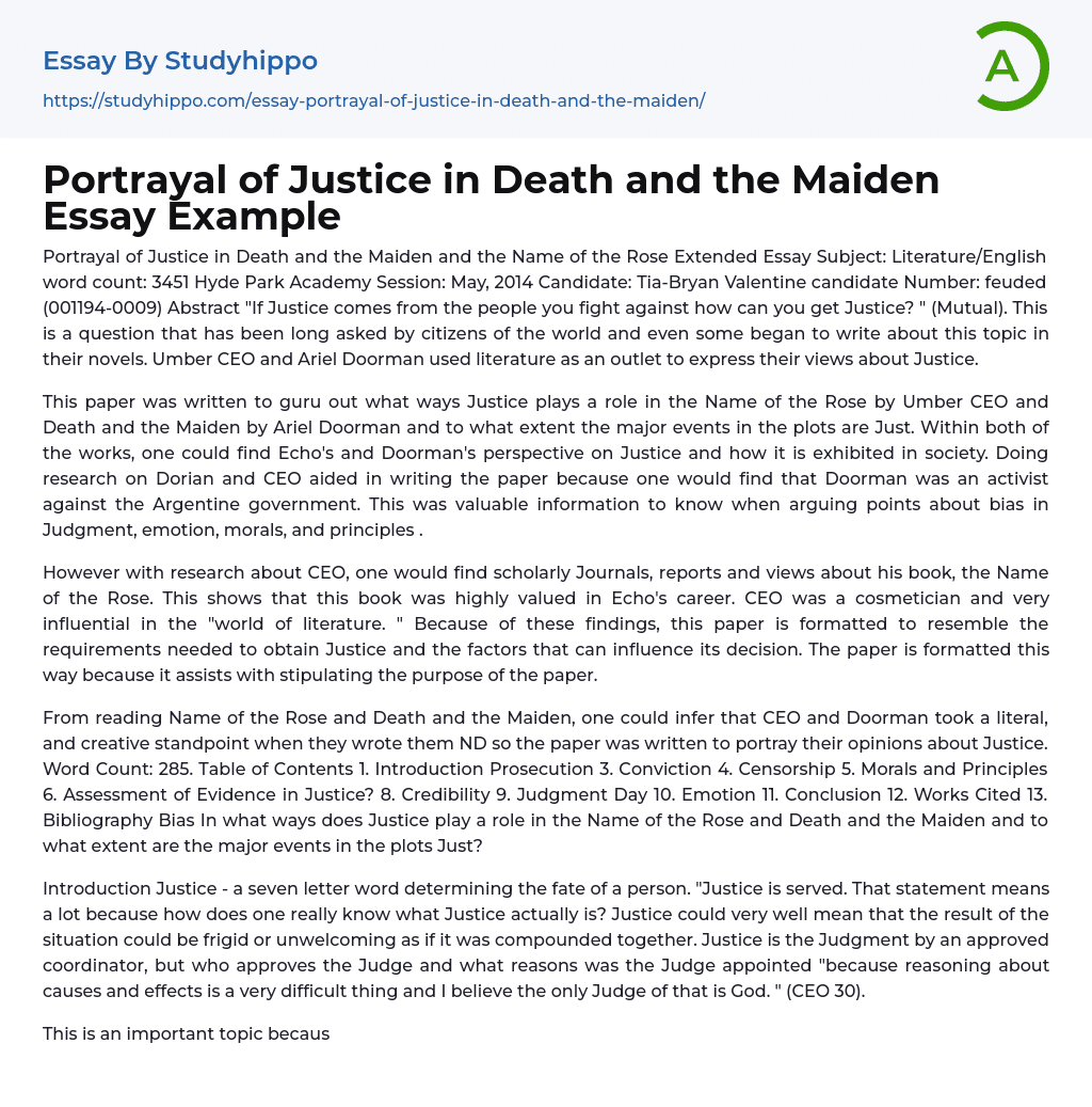 Portrayal of Justice in Death and the Maiden and the Name of the Rose Essay Example