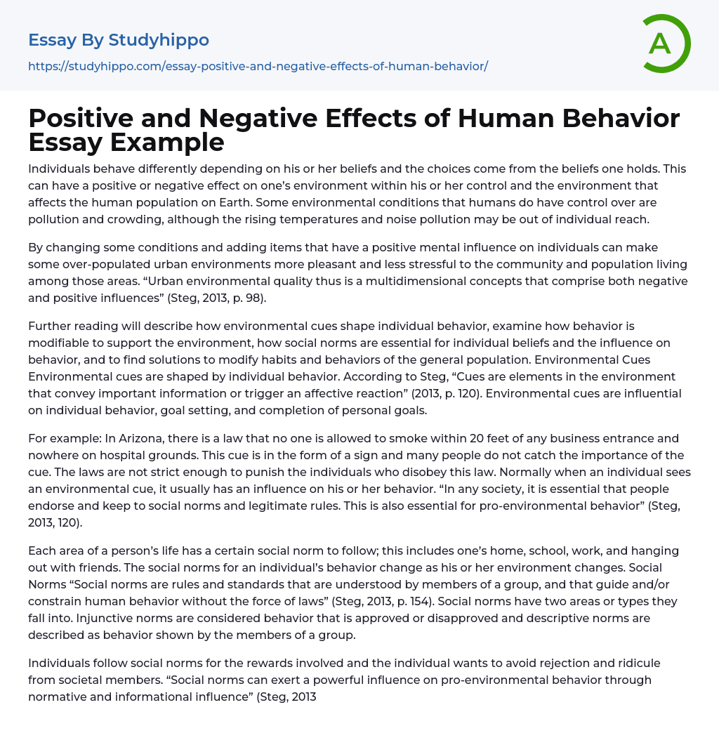 Positive and Negative Effects of Human Behavior Essay Example
