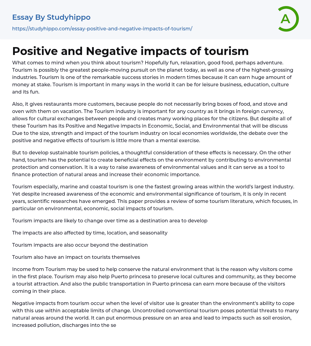 tourism and green investment essay 500 words