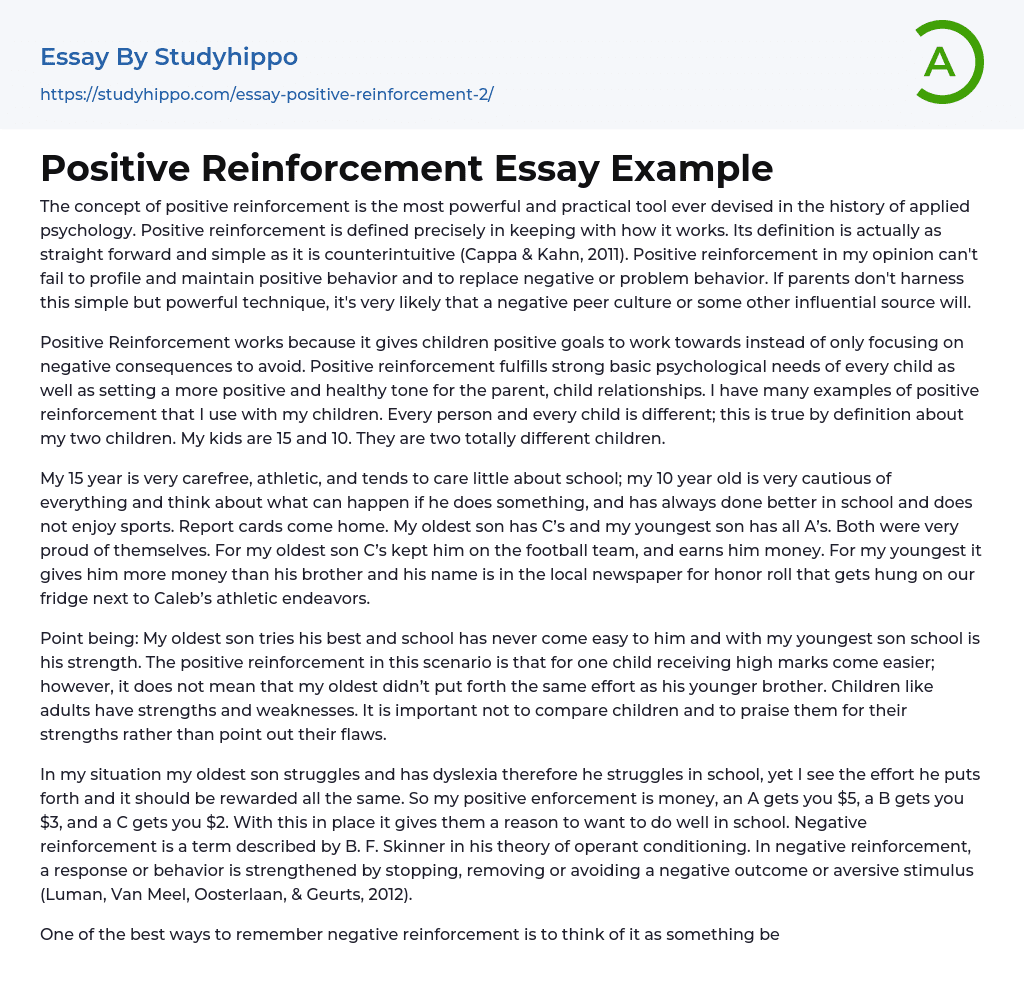 Positive Reinforcement Essay Example
