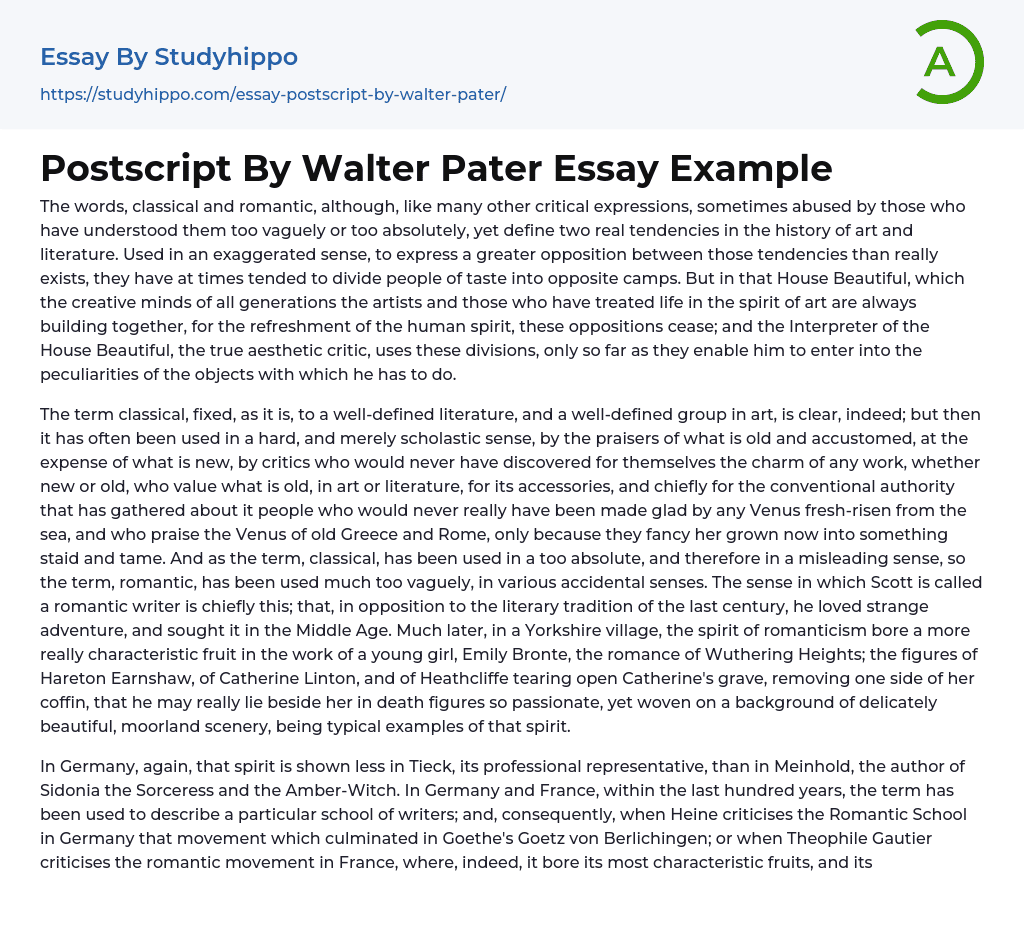 Postscript By Walter Pater Essay Example