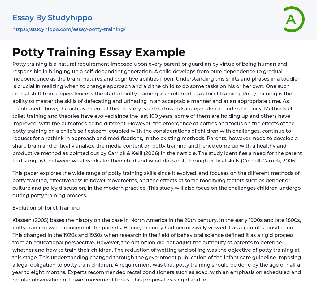 Potty Training Essay Example