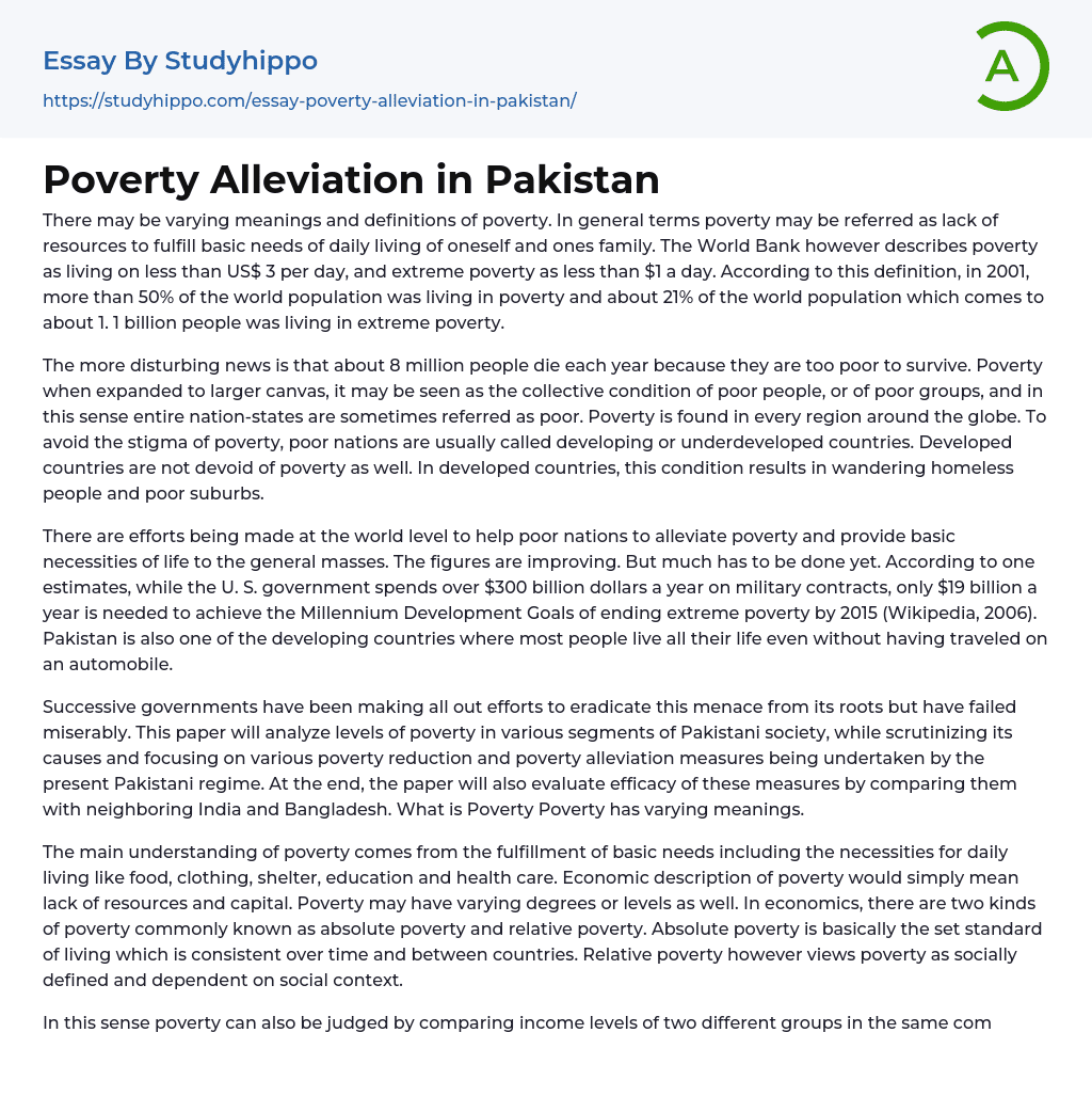 Poverty Alleviation In Pakistan Essay Example StudyHippo