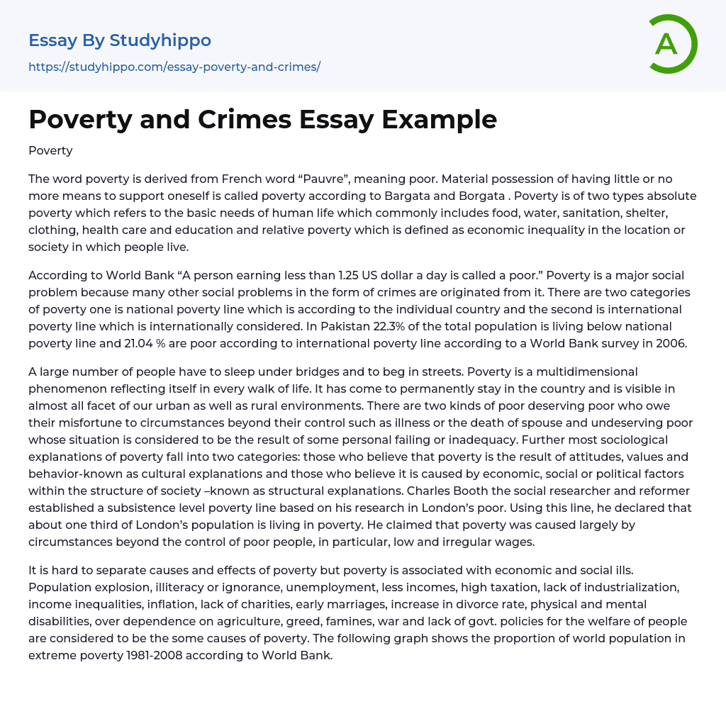 Poverty and Crimes Essay Example