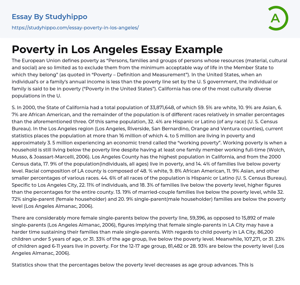 Los Angeles – “America’s Homeless Capital” Essay Example