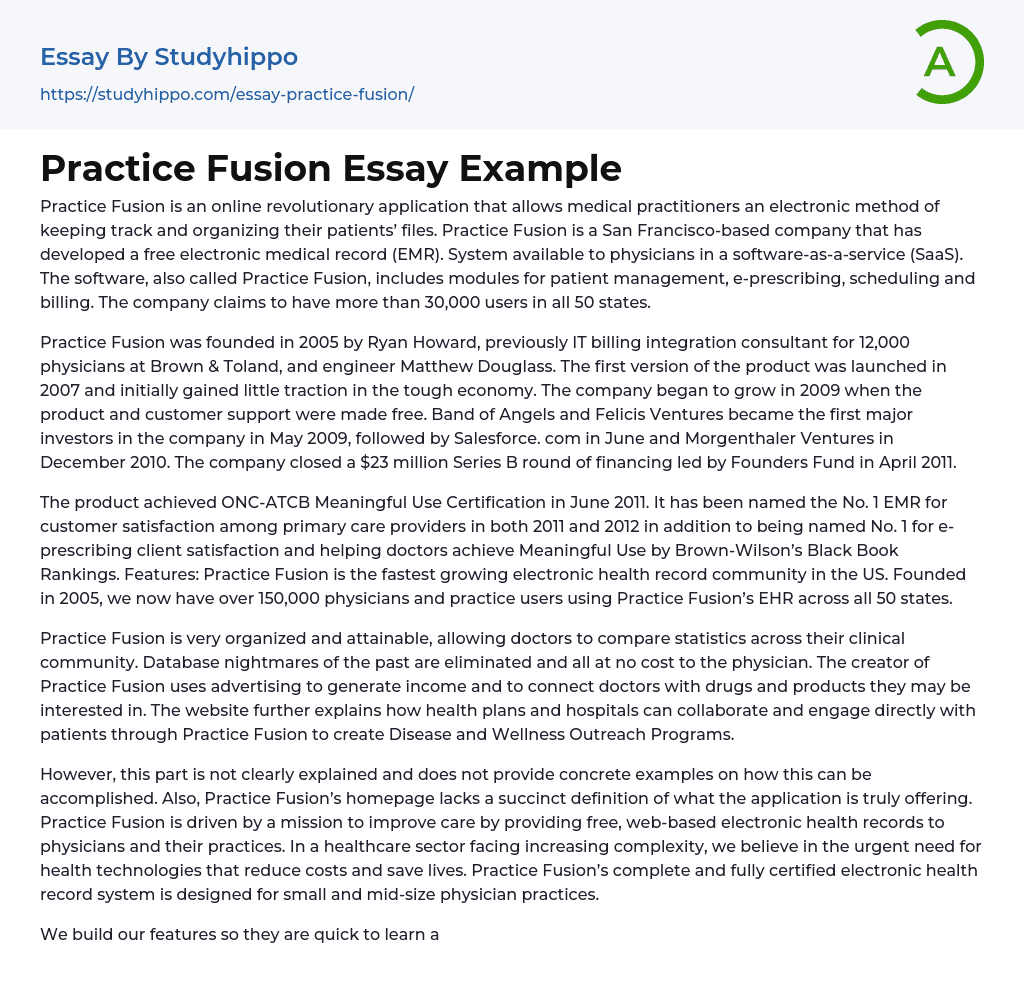 Practice Fusion Essay Example