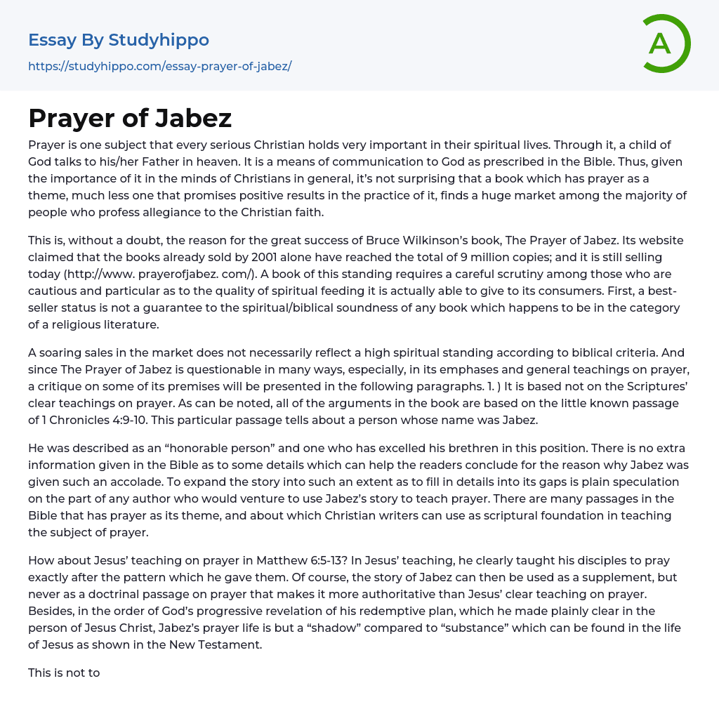 Prayer of Jabez Essay Example