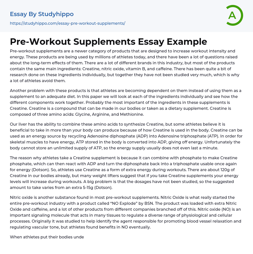 Pre-Workout Supplements Essay Example