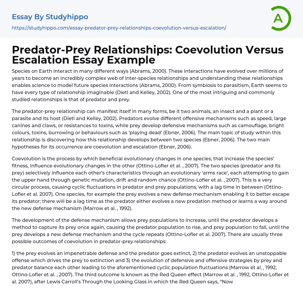 Predator-Prey Relationships: Coevolution Versus Escalation Essay Example