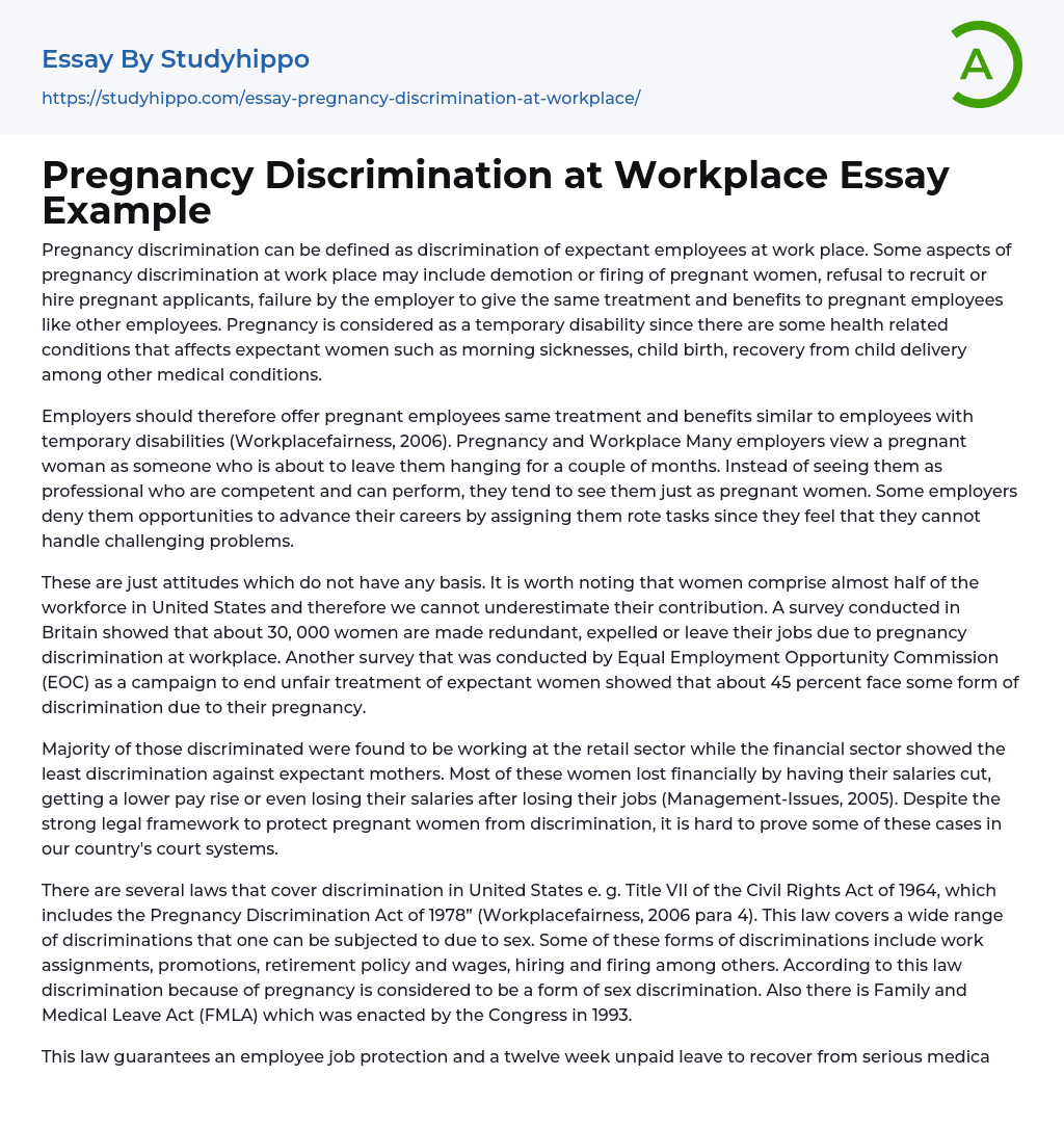 Pregnancy Discrimination at Workplace Essay Example