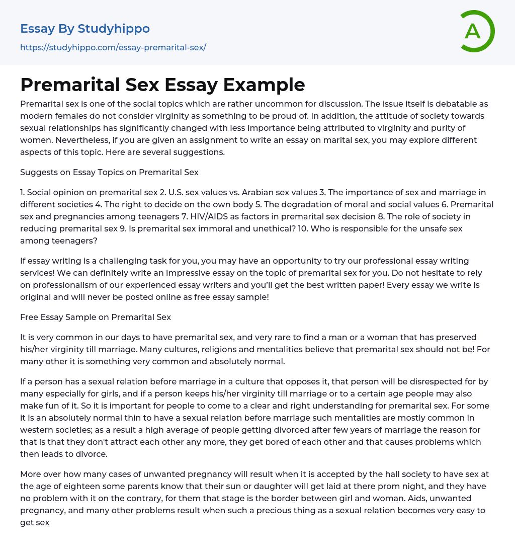 Premarital Sex Essay Example