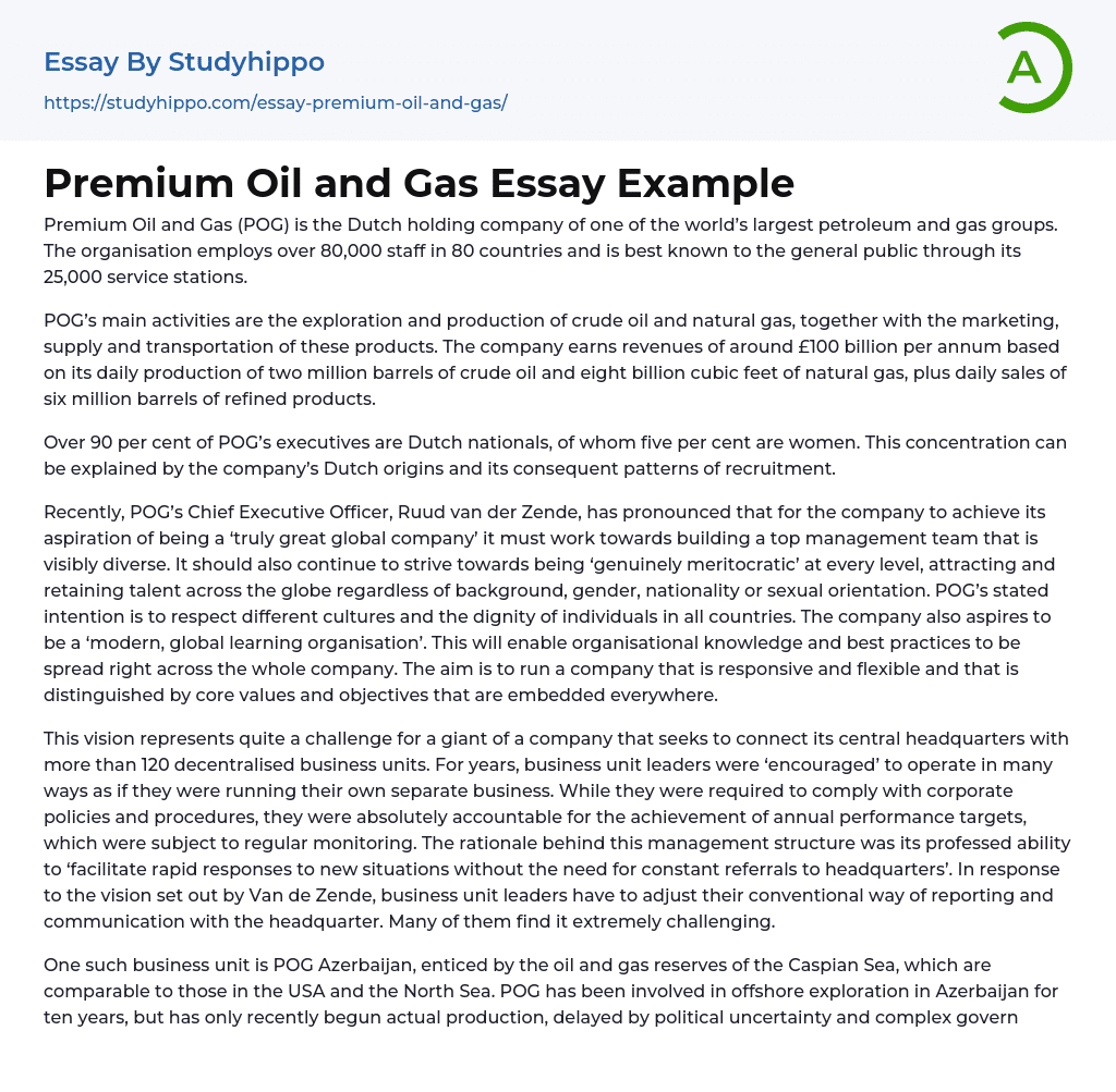 Premium Oil and Gas Essay Example