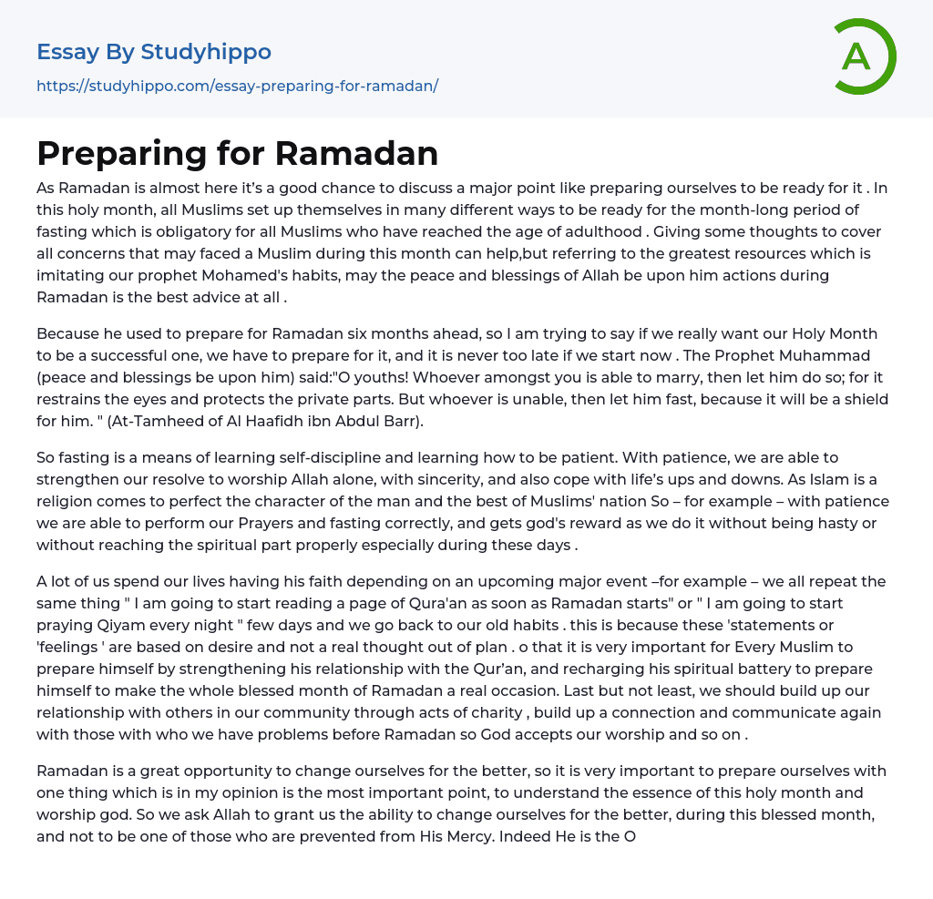 Preparing for Ramadan Essay Example