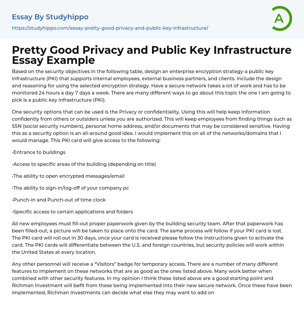 Pretty Good Privacy and Public Key Infrastructure Essay Example