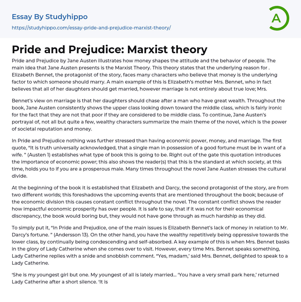 Pride and Prejudice: Marxist theory Essay Example