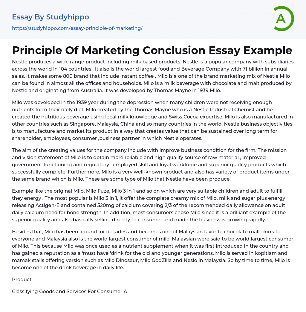 Principle Of Marketing Conclusion Essay Example