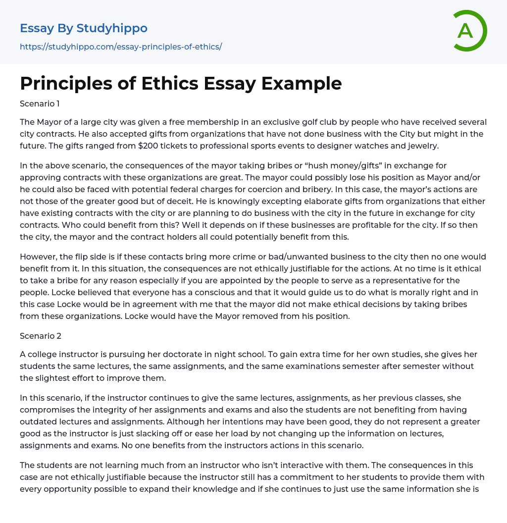 Principles of Ethics Essay Example