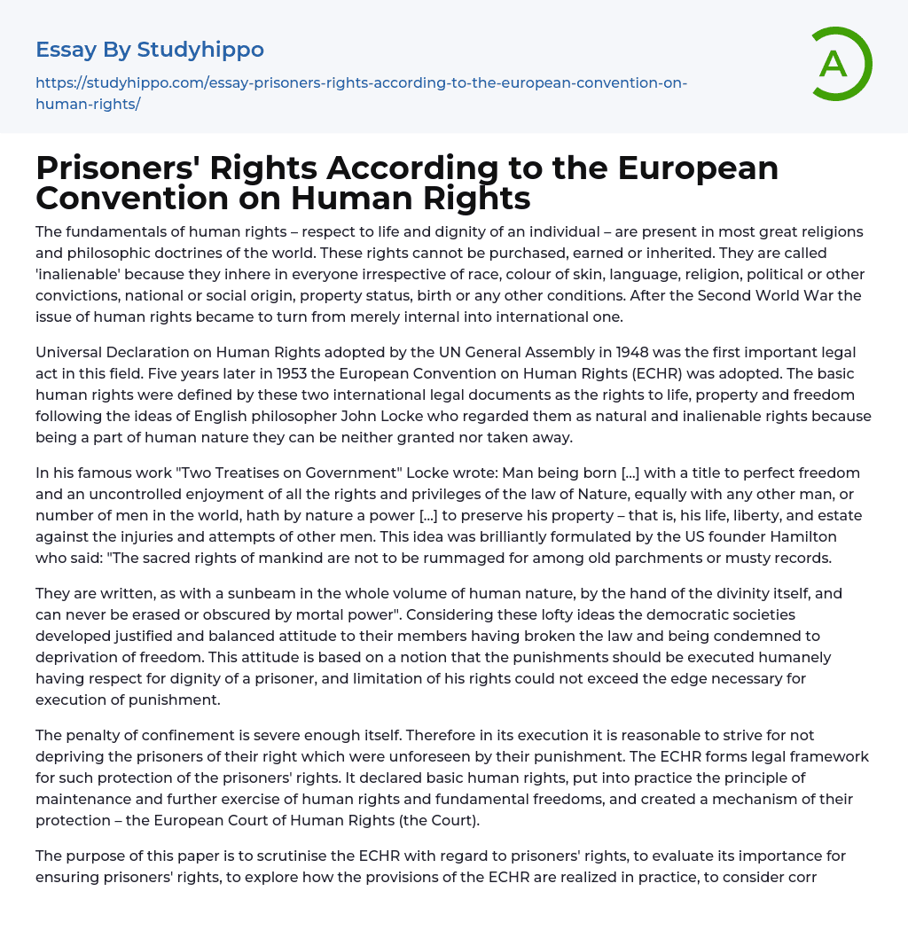 Prisoners’ Rights According to the European Convention on Human Rights Essay Example