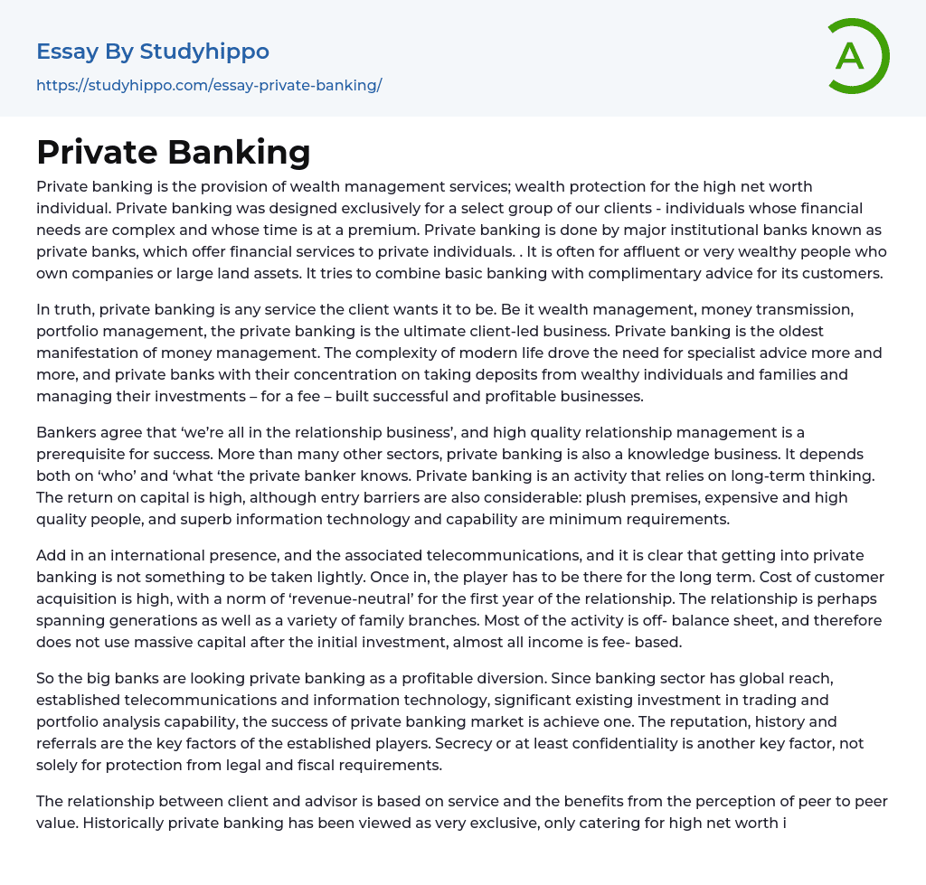 Private Banking Essay Example