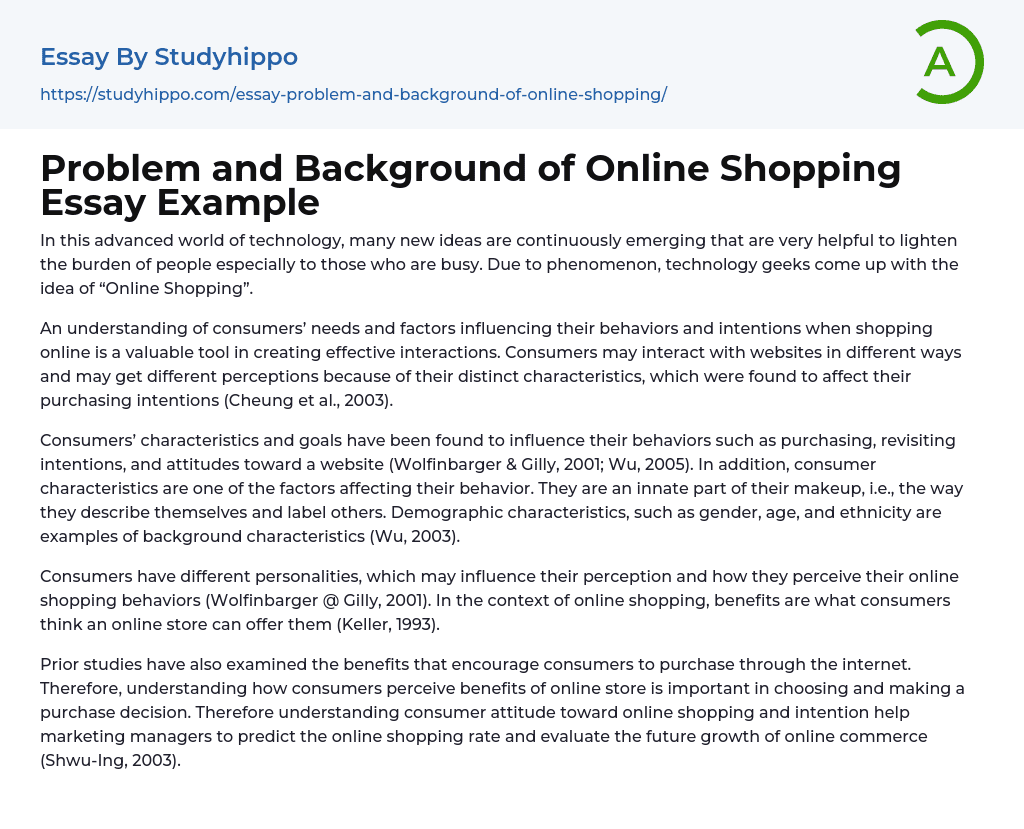 Problem and Background of Online Shopping Essay Example