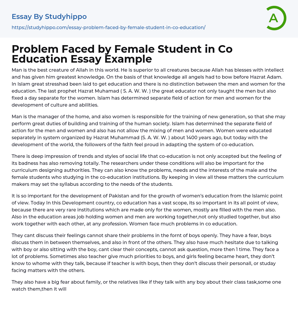Problem Faced by Female Student in Co Education Essay Example