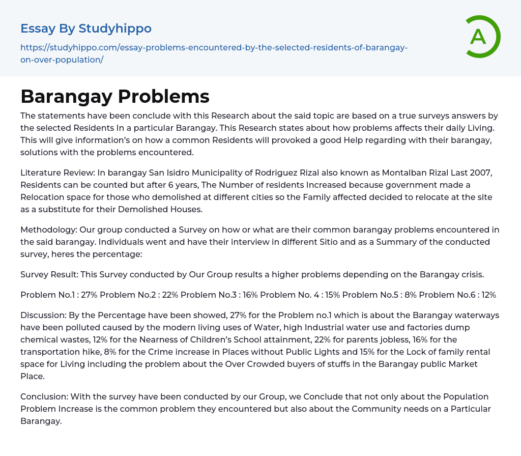 essay about barangay problems