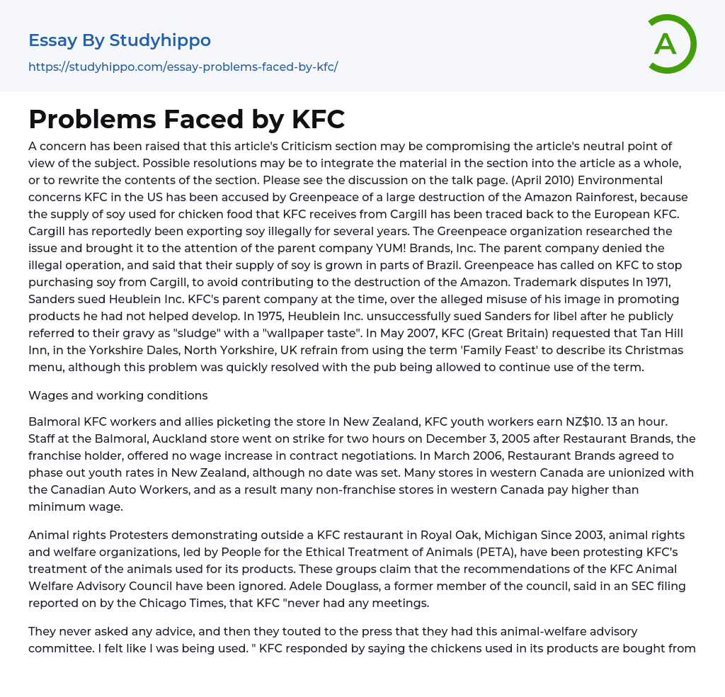 Problems Faced by KFC Essay Example