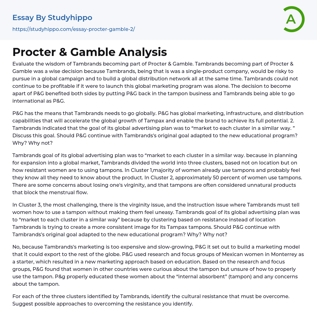 Procter & Gamble Analysis Essay Example