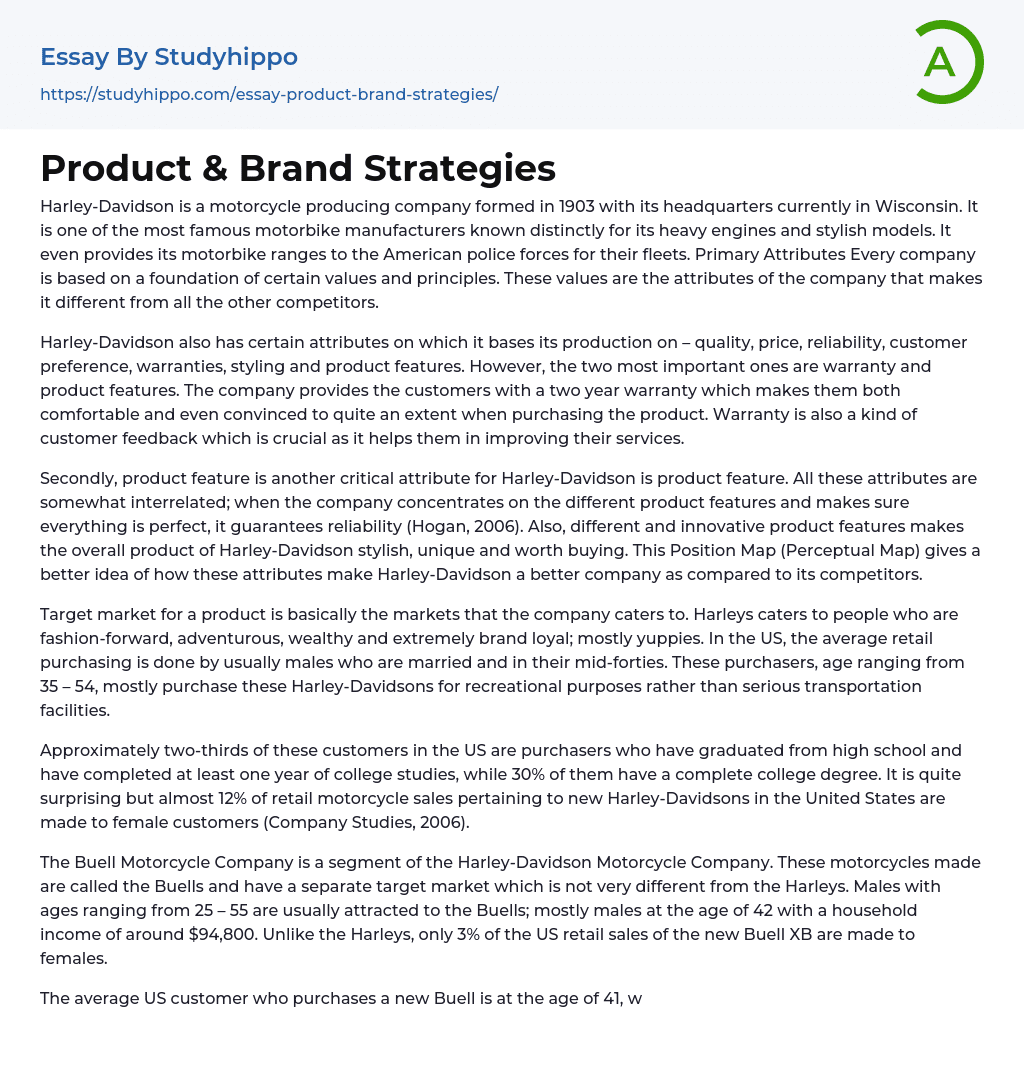 Product & Brand Strategies Essay Example